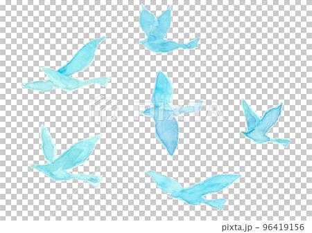 水彩風格拍打的小鳥插畫素材 96419156