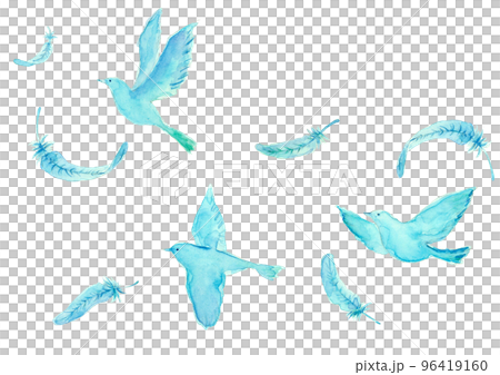 水彩風格拍打的小鳥插畫素材 96419160