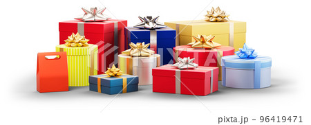 たくさんのプレゼントのグラフィック素材（シャドウ付） / レイアウト用クリスマスシンボル 96419471