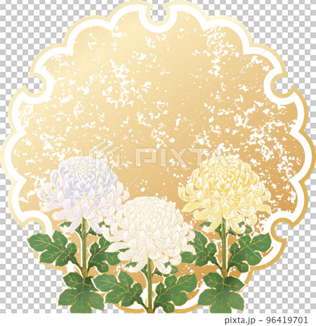 手描きの菊の花のフレーム　カード　イラスト素材 96419701