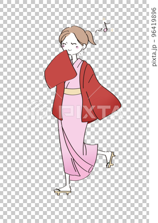 浴衣を着て楽しそうにスキップする女性 96419896