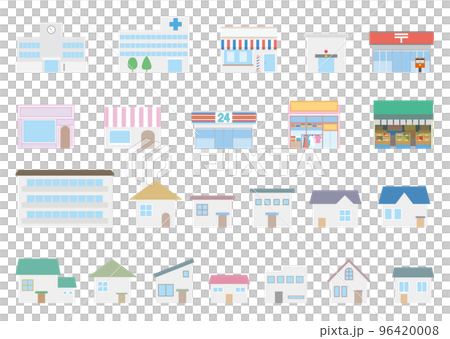 店舗と家のイラストセット 96420008
