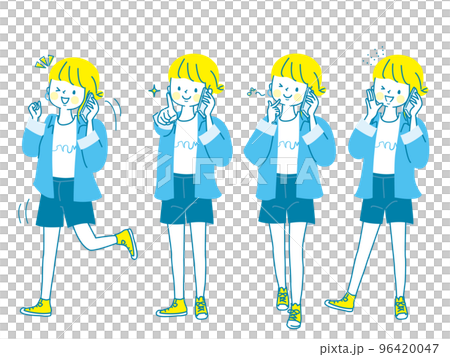 スマホで話す若い女性のポジティブな表情 ベクターイラスト素材 スマホで話す若い女性のポジティブな表情 ベクターイラスト素材 96420047