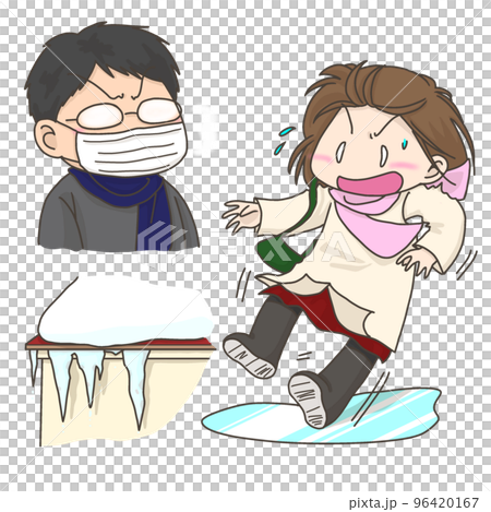 冬天降臨，雪花飄落，戴上口罩的眼鏡起霧 96420167