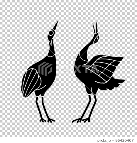 Cranes performing a courtship dance silhouette illustration suitable for auspicious occasions 96420407