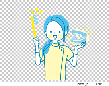 歯磨きの指導をする歯科助手のベクターイラスト素材 96420490