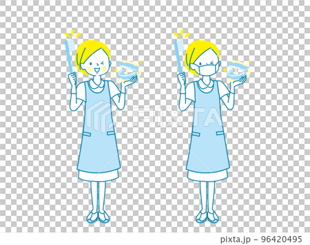 Vector illustration material of a dental assistant who teaches tooth brushing 96420495