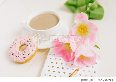 Spring breakfast for a blogger or office worker Spring breakfast for a blogger or office worker 96420794