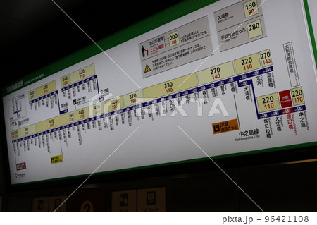 京阪電気鉄道中之島線渡辺橋駅の運賃表 京阪電気鉄道中之島線渡辺橋駅の運賃表 96421108