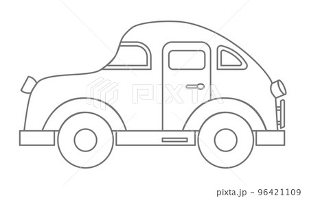 Car Toy for Baby Boy. Vector illustration for Kid design in outline style. Vintage automobile for childish game in black and white colors on isolated background. Drawing of cute machine for icon. Car Toy for Baby Boy. Vector illustration for Kid design in outline style. Vintage automobile for childish game in black and white colors on isolated background. Drawing of cute machine for icon. 96421109