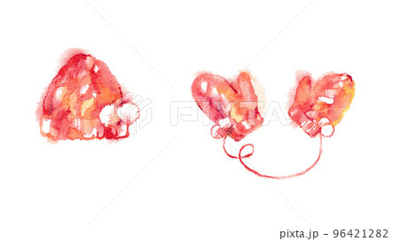 冬支度、赤い帽子と手袋 96421282