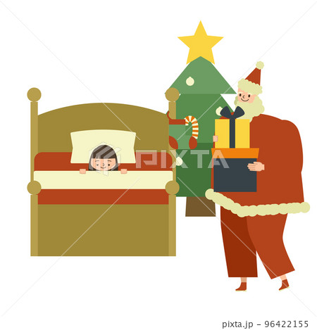 女の子にプレゼントを届けるサンタクロースのイラスト 女の子にプレゼントを届けるサンタクロースのイラスト 96422155