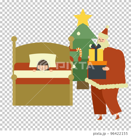 女の子にプレゼントを届けるサンタクロースのイラスト 女の子にプレゼントを届けるサンタクロースのイラスト 96422155