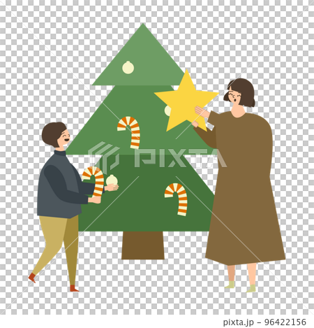 クリスマスツリーを飾り付ける親子のイラスト 96422156