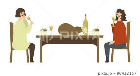 2人で食事をする女性のイラスト 2人で食事をする女性のイラスト 96422157