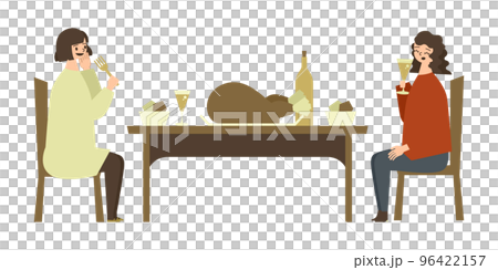 2人で食事をする女性のイラスト 2人で食事をする女性のイラスト 96422157