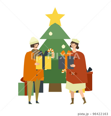 クリスマスプレゼントを交換する2人のイラスト 96422163