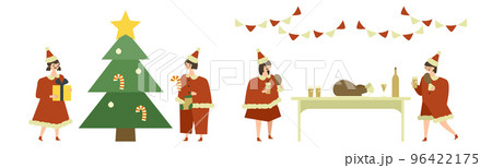 クリスマスパーティをする子供たちのイラスト 96422175