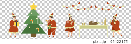 クリスマスパーティをする子供たちのイラスト 96422175
