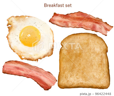 朝食のセットー食パンーベーコンー目玉焼きのイラスト 96422448