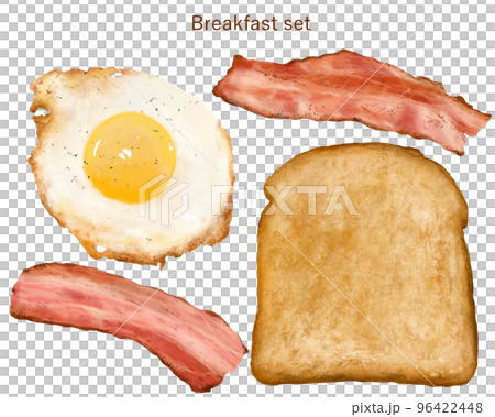 朝食のセットー食パンーベーコンー目玉焼きのイラスト 96422448