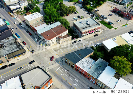 Aerial of downtown Ingersoll, Ontario, Canada 96422935