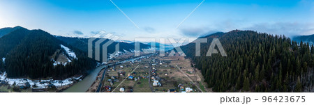 Top view of winter Vorokhta in the Carpathians of Ukraine. 96423675