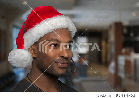 christmas support center customer service helpline red santa claus hat office receptionist headset christmas support center customer service helpline red santa claus hat office receptionist headset 96424753
