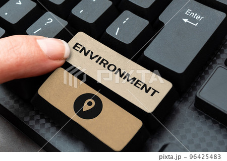Text caption presenting Environment. Internet Concept surroundings in which person, animal, or plant lives or operates Text caption presenting Environment. Internet Concept surroundings in which person, animal, or plant lives or operates 96425483