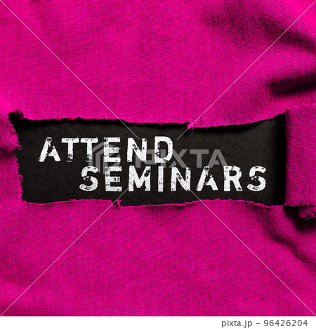 Hand writing sign Attend Seminars. Word Written on gathering of showing for the purpose of discussing an issue Hand writing sign Attend Seminars. Word Written on gathering of showing for the purpose of discussing an issue 96426204