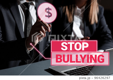 Text caption presenting Stop Bullying. Business overview Fight and Eliminate this Aggressive Unacceptable Behavior Text caption presenting Stop Bullying. Business overview Fight and Eliminate this Aggressive Unacceptable Behavior 96426297