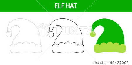 Elf Hat tracing and coloring worksheet for kids 96427002