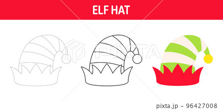 Elf Hat tracing and coloring worksheet for kids Elf Hat tracing and coloring worksheet for kids 96427008