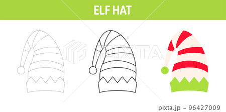 Elf Hat tracing and coloring worksheet for kids 96427009