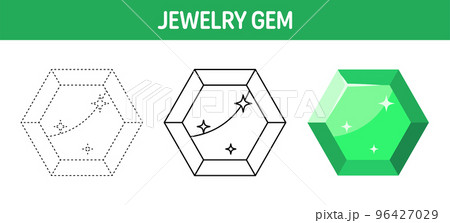Gem tracing and coloring worksheet for kids Gem tracing and coloring worksheet for kids 96427029