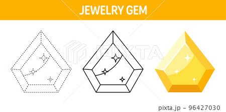 Gem tracing and coloring worksheet for kids Gem tracing and coloring worksheet for kids 96427030