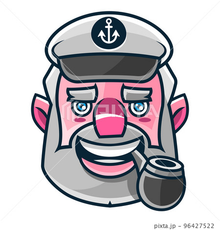 Bearded ship captain or skipper with a pipe and peaked cap for marine nautical logo design 96427522