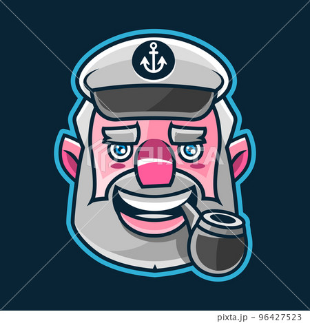 Bearded ship captain or skipper with a pipe and peaked cap for marine nautical logo design 96427523