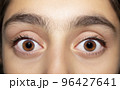 Beautiful insightful look brown eyes. Close up shot 96427641