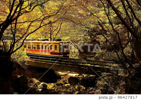 紅葉の渓流を眺めつつ奥鬼怒路を行く…龍王峡駅にて『6050系』 96427817