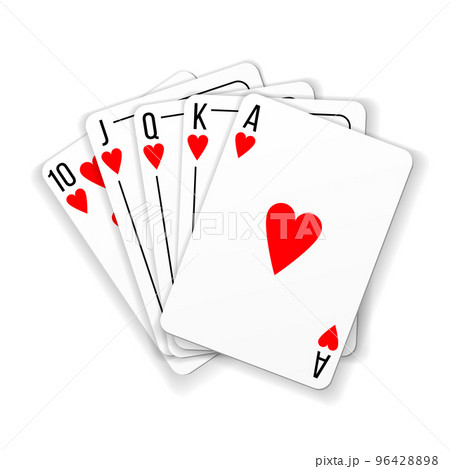 Hearts Playing cards with royal flush poker combination. Vector realistic illustration Hearts Playing cards with royal flush poker combination. Vector realistic illustration 96428898