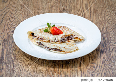 pancake with chocolate and strawberry pancake with chocolate and strawberry 96429686