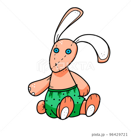 Plush children's toy bunny icon. Doodle illustration of plush doll bunny vector 96429721
