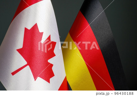 Close-up of small flags of Canada and Israel. Close-up of small flags of Canada and Israel. 96430188