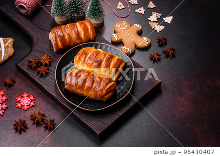 Sweet tasty fresh festive baking on a dark concrete background 96430407