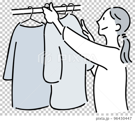 ハンガーにかかった服を持つ女性 ハンガーにかかった服を持つ女性 96430447
