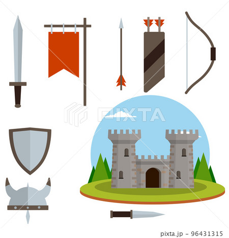 Medieval set of item. European castle 96431315