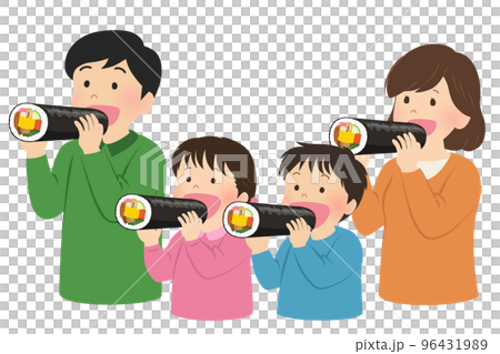 節分に恵方巻を食べる家族_人物_上半身 96431989