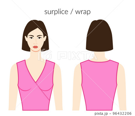 Surplice wrap neckline clothes character beautiful lady in pink top, shirt, dress technical fashion illustration fitted Surplice wrap neckline clothes character beautiful lady in pink top, shirt, dress technical fashion illustration fitted 96432206