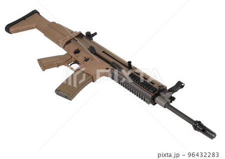 US ARMY tan colored SCAR carbine isolated on a white background 96432283